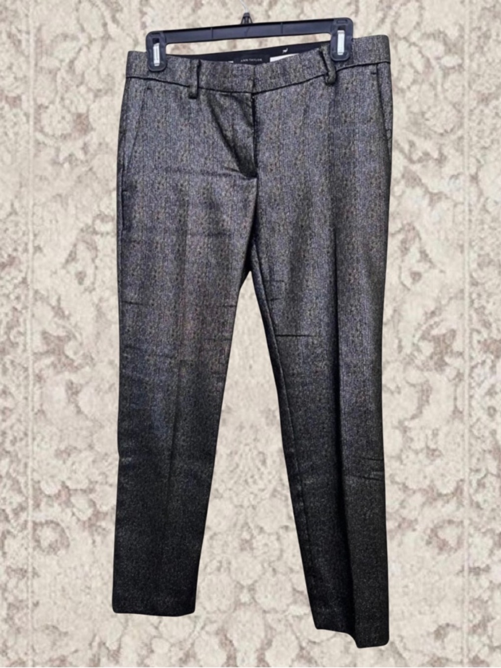 Ann Taylor Metallic Gold Black Tailored Slim Ankle Dress Pants Size 2